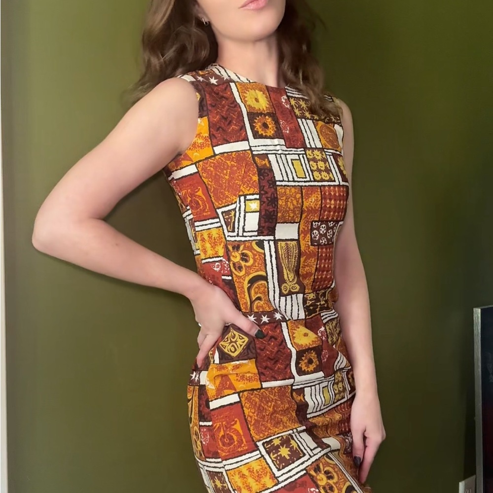 Vintage 1960’s John Abbott rare Abstract print sleeveless dress